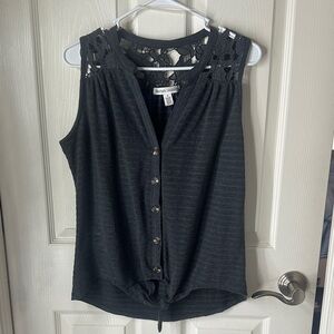 New York & Company Black Lace Button-Front Blouse